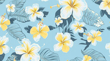 Seamless Floral Hibiscus  Background .Hawaiian Shirt Fabric Pattern . Generative AI