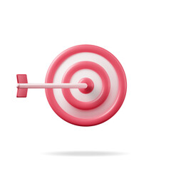 Poster - 3D Target with Arrow in Center Icon Isolated on White. Render Dartboard with Arrow. Goal Setting. Smart Goal. Business or Finance Target Concept. Achievement and Success. Vector Illustration
