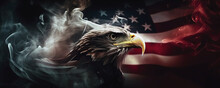 Patriotic Banner With An Eagle In Front Of The American Flag. Generative AI