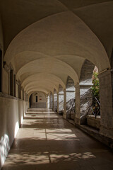 Wall Mural - LYON, FRANCE, March 12, 2023 : The cloister of ancient hospital Hotel-Dieu, now renewed as a commercial and art center.