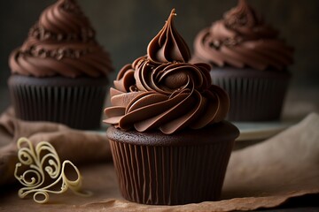 Wall Mural - Chocolate Cupcakes Muffins with Whipped Ganache 