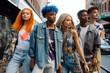 A fictional person. Diverse group of Gen Z young individuals posing on the street