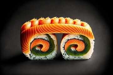 Poster - Japanese sushi set dishes rolls with salmon fish and rice, created with generative ai