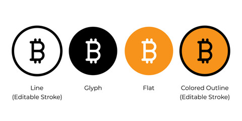 Poster - btc crypto, bitcoin cryptocurrency vector icon set for website, app, ui, isolated on white backgroun