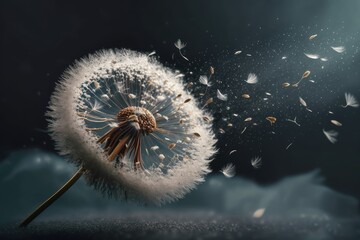 Wall Mural - dandelion floating on gentle breeze, with seeds scattering in the air, created with generative ai