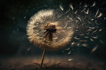 Sticker - dandelion in the wind, seeds flying away, created with generative ai