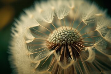 Poster - close-up of dandelion flower with seeds and delicate petals, created with generative ai