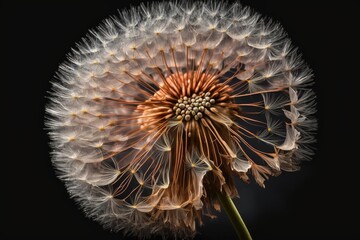 Wall Mural - close-up of dandelion with seeds and fluffy petals, created with generative ai