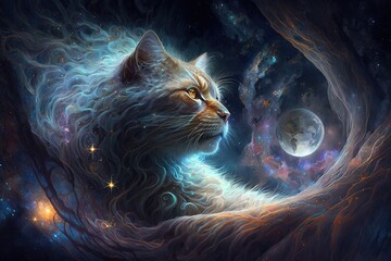 Wall Mural - realm of mystical creatures and paintings in space generative ai