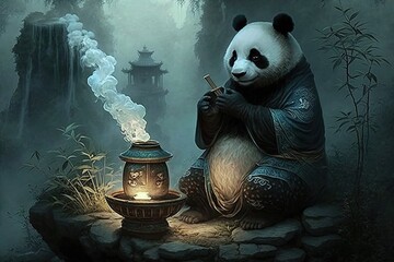 Sticker - Splendid Sage of the Mist: Fantasia Panda Imagery Generative AI