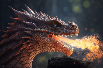 Wall Mural - strength and power: the ferocious fire-breathing dragon generative ai