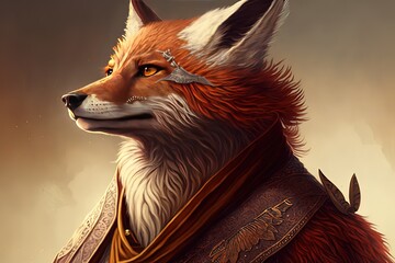 Wall Mural - tales of the red-feathered fox: an anthropomorphic journey generative ai