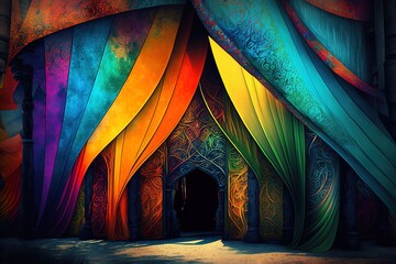 Poster - Tapestry of Color Unfolds Within the Ceremonial Grounds Generative AI
