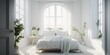 elegant white modern bedroom interior on sunny day, Generative IA