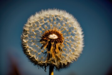 Poster - dandelion with seeds against blue sky in the park, created with generative ai