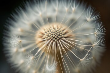 Canvas Print - close-up of dandelion seed head, with delicate fluff and seeds, created with generative ai