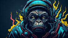 Vector Art Ready To Print Colourful Graffiti Illustration Of Ape In Space Suit. (Generative AI)