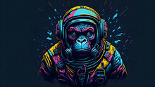 Vector Art Ready To Print Colourful Graffiti Illustration Of Ape In Space Suit.