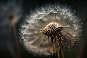 Wall Mural - close-up of dandelion seed head, with seeds ready to scatter, created with generative ai