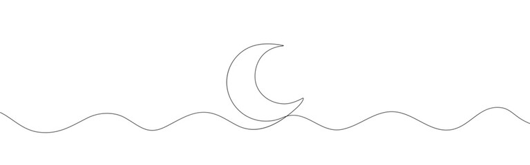 Wall Mural - One continuous single line of Crescent moon. isolated on white background.