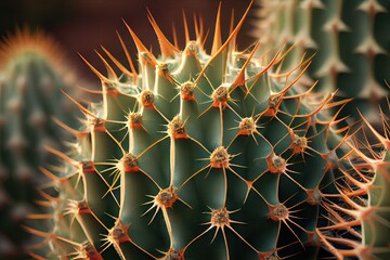 Poster - close-up of cactus plant, with its spiky leaves and thorns on full display, created with generative ai