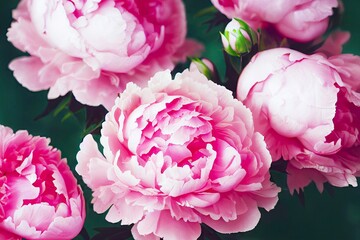 Poster - Pink peony flowers close-up on blurry background peonies, created with generative ai