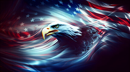 Illustration of a US flag and an eagle, illustration ai generative