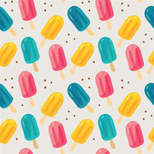 Seamless Ice Cream Popsicle Pattern On White Background Summer Abstract Pattern Colorful Pattern
