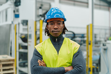 Wall Mural - African engineer man working inside automation factory - Industry concept