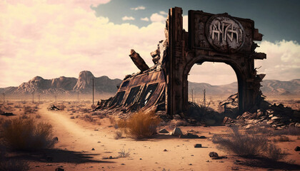 Wall Mural - abandoned buildings desert dry wasteland generative ai