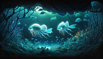 Wall Mural - underwater scene with reef generative ai