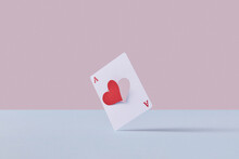 Ace Of Hearts Card With Cut Red Heart Inside.