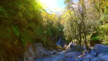 Mountain Waterfall Landscape During Autumn In The Annapurna Himalayan Mountain Range, Nepal