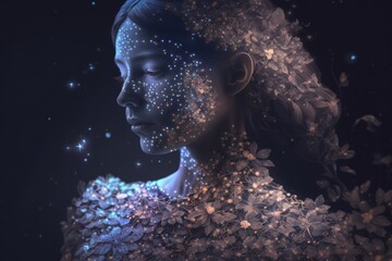 Poster - A Woman With A Flowered Dress And A Star Filled Background Workshop Digital Art Energy Healing
