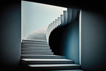 Poster - a set of stairs with a sky background in a dark room art deco building abstract photography architec