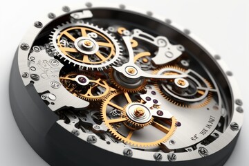 Poster - A Close Up Of A Watch Face With Gears On It's Face Gothic Cathedral Photorealism Smart Watches Generative AI 