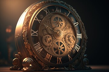 Poster - A Golden Clock With Roman Numerals On A Black Background Historic Clock Tower Time-lapse Photography Motion Graphics Generative AI 