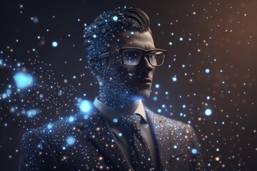 Poster - A Man In A Suit And Glasses With A Star Filled Background Workshop Advertising Photography Natural Language Processing Generative AI 