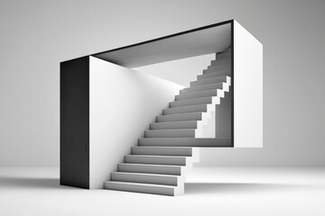Poster - a staircase going up to a white wall with a door open workshop minimalism architectural design