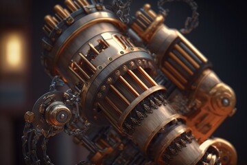 Poster - A Close Up Of A Metal Structure With Chains And Gears On It Power Plant Kinetic Art Motion Graphics