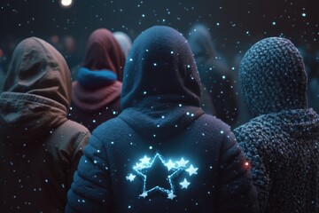 Poster - A Group Of People Standing In The Dark With Stars On Their Hoodies Nightclub Animation Influencer Marketing