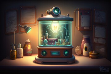 Poster - A Small Machine With A Glowing Light Inside Of It On A Table Workshop Animation Computer Graphics