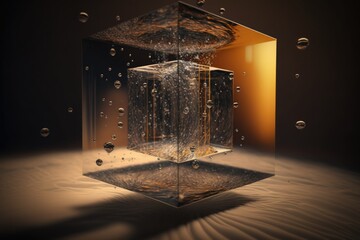 Poster - A Cube Shaped Object With Water Droplets On It's Surface Aquarium Abstract Photography Computer Graphics