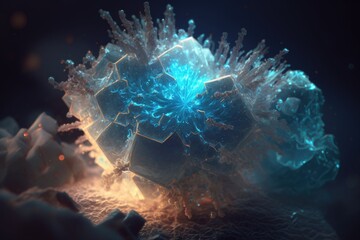 Poster - A Blue And Yellow Object With A Black Background And A Blue Light Tundra Animation Motion Graphics