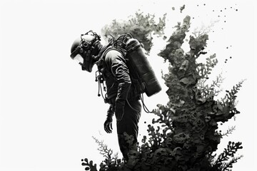 Poster - A Man With A Backpack And A Backpack Is Standing On A Hill Lunar Landscape Environmental Art Botany