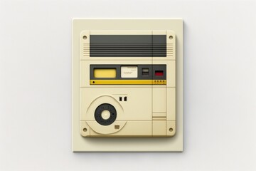 Poster - A White Wall Mounted Device With A Yellow And Black Cassette Player Recording Studio Found Object Art Pixel Art