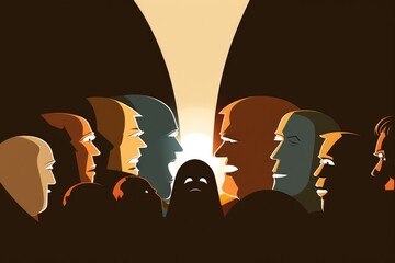 Fototapete - A Group Of People Standing In A Line With A Light Shining Through Them Newsroom Suprematism Arbitration Generative AI 