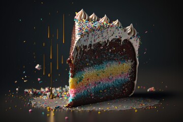 Poster - A Slice Of Cake With Sprinkles On A Black Background Desert Food Photography Food Photography Generative AI 