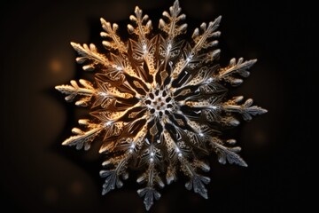 Poster - A Snowflake Is Shown In The Dark With A Black Background Tundra Macro Photography Macro Photography Generative AI 