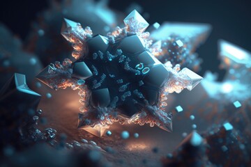 Poster - A Computer Generated Image Of A Snowflake With Numbers And Symbols Tundra Kinetic Art Motion Graphics Generative AI 